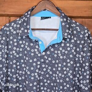 Sunday Swagger Men's Golf Polo Shirt Floral Print Blue Collar XL